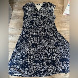 Lands End Twist Front Surplice Bandana Print Dress Sz: XL 16-18